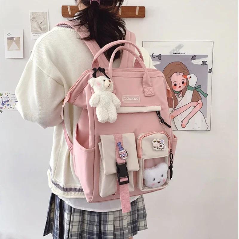 Mochila 2024 Mulheres Candy Color Laptop Mochilas Bonito Kawaii High School Bolsas para Adolescentes Japonês Viagem Camping Mochila