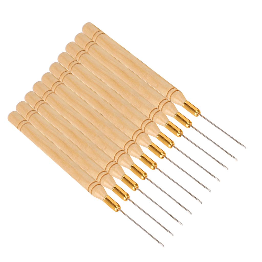 10pcs Hook Needle Wooden Handle Hair Extension Hook Needle Wig Tools