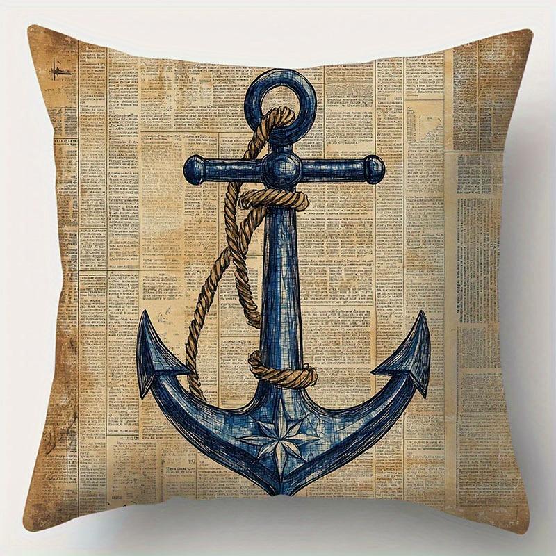 Vintage Nautical Pillow Covers Ship Wheel Anchor Lighthouse Pattern Cushion Covers For Sofa Living Room Bedroom Home Decor