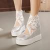 Women's Sweet Lace Platform Peep-Toe Sandals with Hidden Heel and Thick Sole