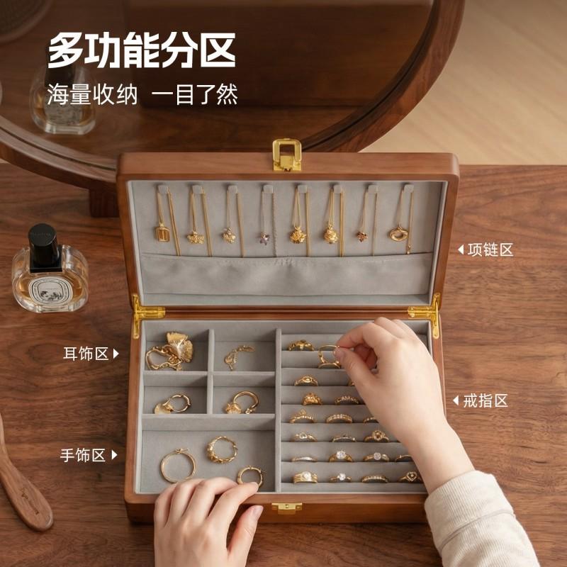 Wooden Jewelry Box With Lock Large Capacity Vintage Style Rings Earrings Bracelets Women