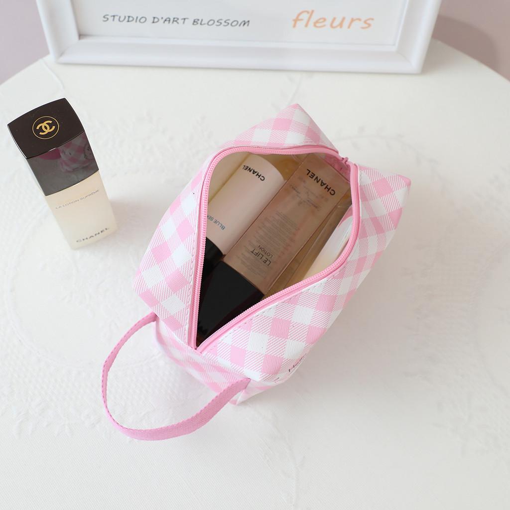 Melody Grid Party Cartoon Leather Waterproof Makeup Storage Bag With Handle