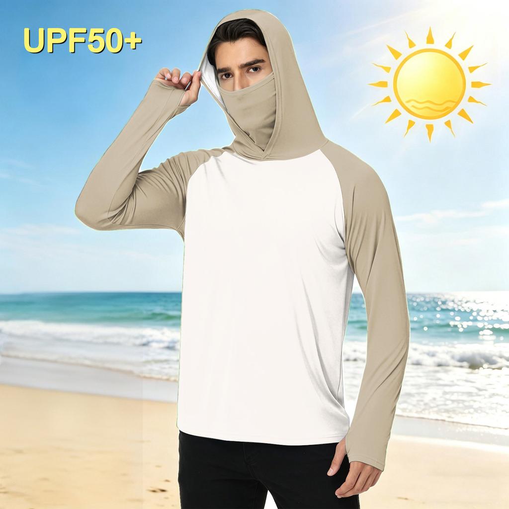 Herren Casual Outdoor Kapuzen Langarm Sonnenschutzhemd Leicht Atmungsaktiv Schnelltrocknend UV-Schutz Top für Sport Wandern