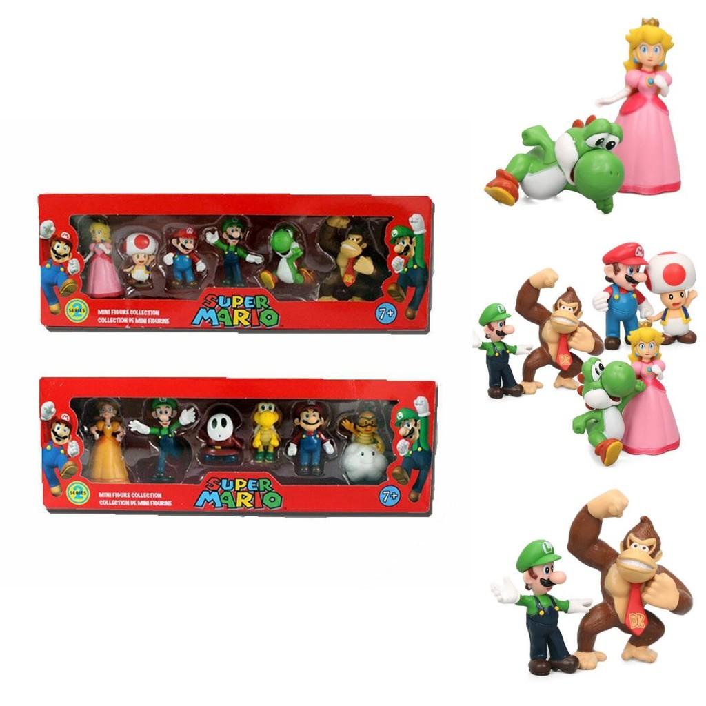 Sechsteiliges Super Mario Bros Actionfiguren-Spielzeugset mit Luigi, Yoshi und Pilz-Sammelfiguren für Kinder