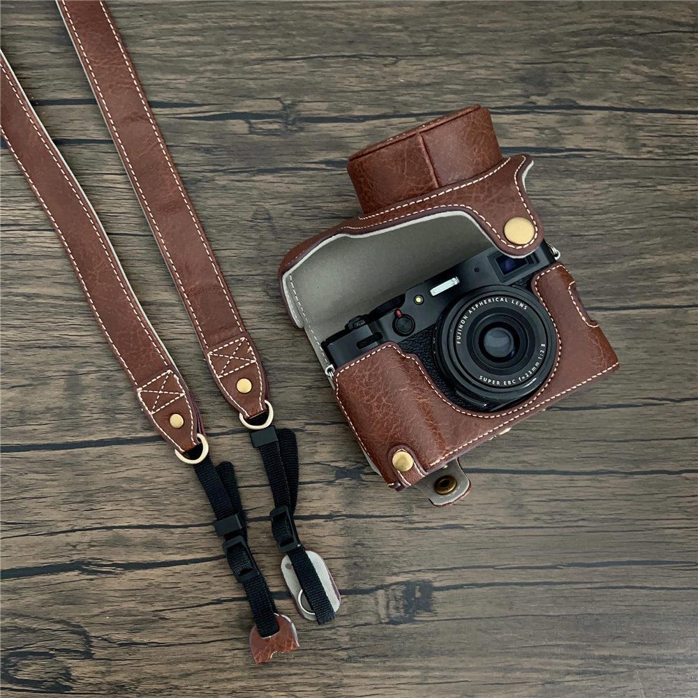 Luxury PU Leather Camera Case For Fujifilm X100V X100F Fuji x100v x100f Battery Opening Full Body Bag Cover With Strap