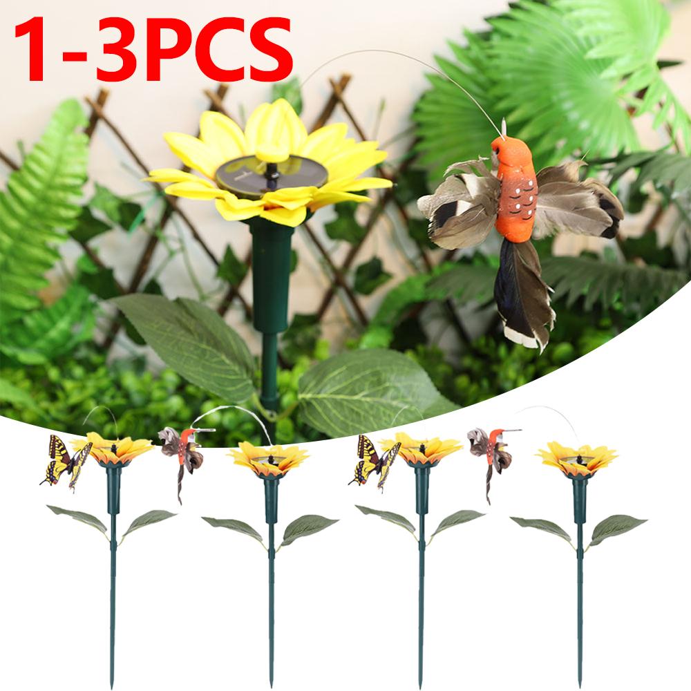 

1-3pcs Solar Powered Flying Butterfly Bird Sunflower Garden Decor Rotating Butterflies Hummingbird Ornament Garden Stake Decor