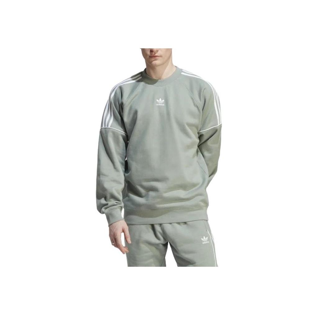Adidas Originals Trefoil Striped Logo Embroidered Crewneck Sweatshirt Men Tops Silver-Green IB8696