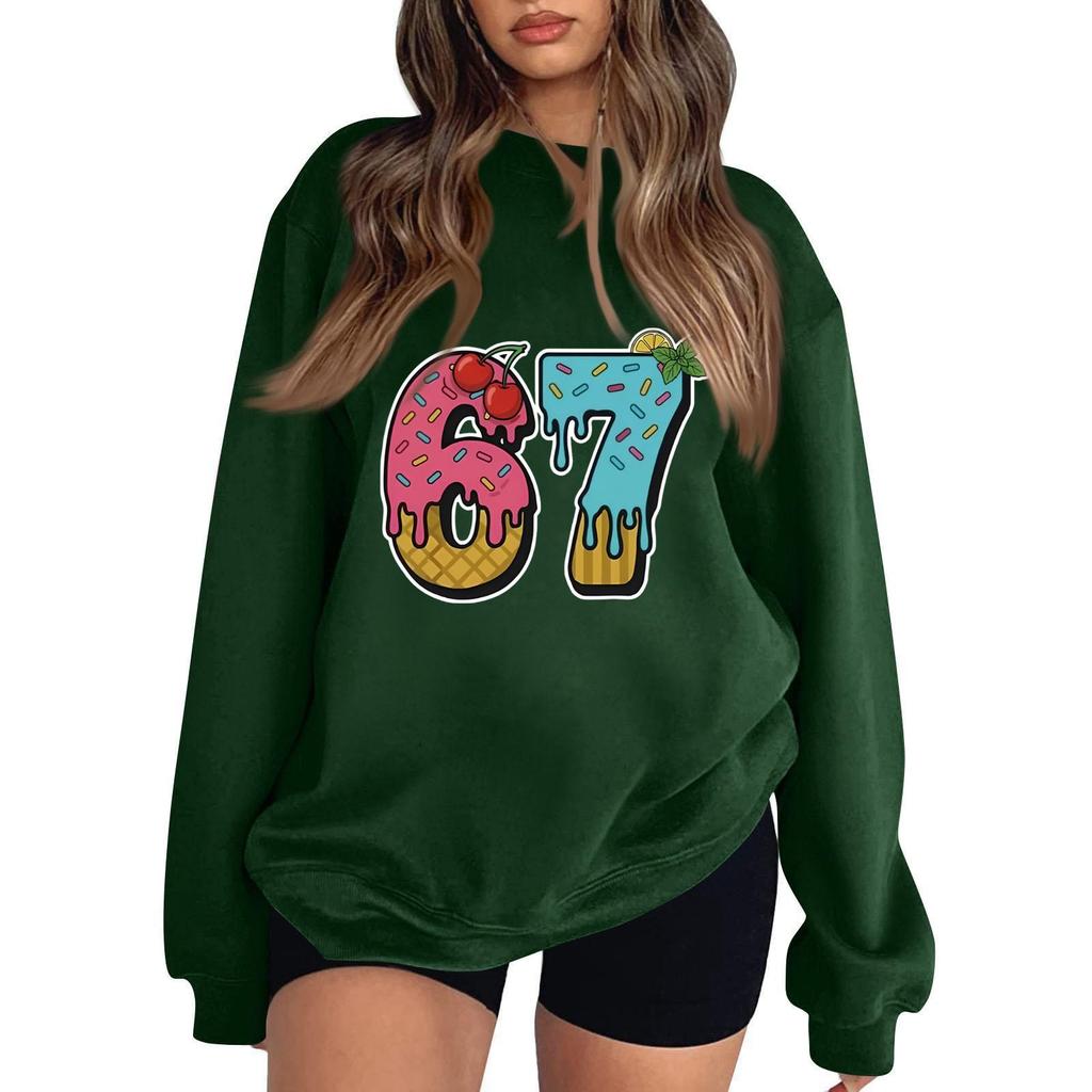 Damen Modisches Lässiges Langärmliges Rundhals-Pullover-Sweatshirt mit Aufdruck