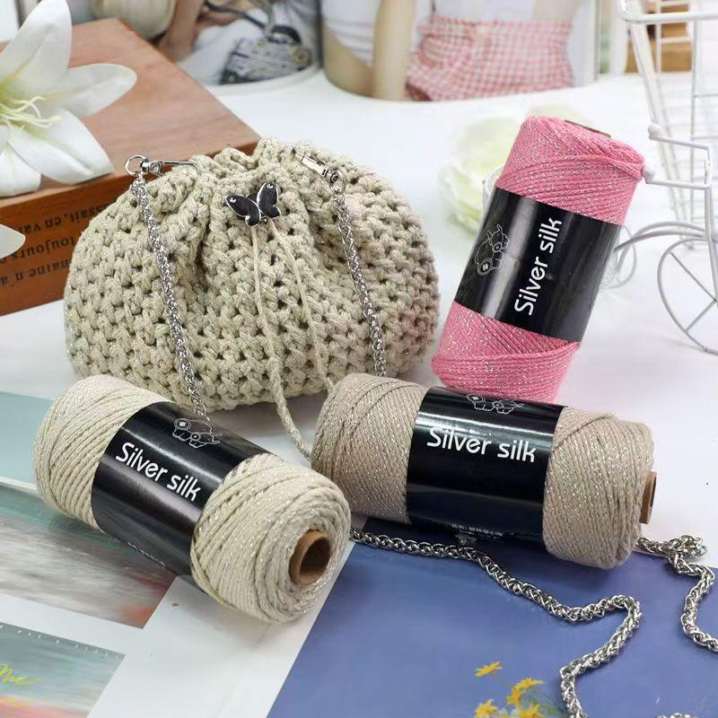150g Sparkling Thread Silver Wire Hollow Cotton, 2mm Handmade DIY Crochet Butterfly Broken Silver Bag Hat Round Strand Yarn