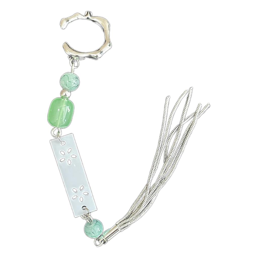 Chinese Style Ear Cuffs Clip On Earring for Non Pierced Ears Long Tassel Dangle National Style Ear Clip for Women Girls