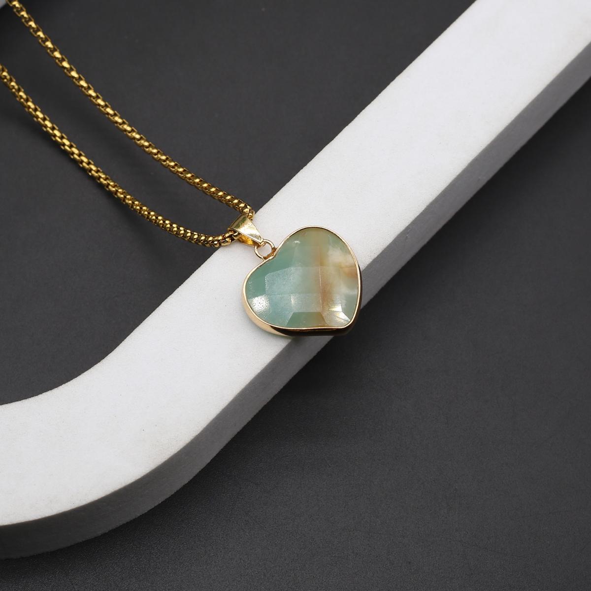 

Женское ожерелье из натурального камня лабрадорит/амазонит, ожерелье в форме сердца, граненый кулон для женщин, цепочка для подарка на день рождения, 60 см 60cm