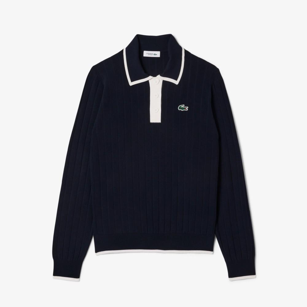 Lacoste Women's Golf Color Tipped Long-Sleeve Sweater Polo Shirt AF8544-55NHHW