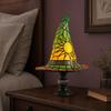 Stained Glass Witch Hat Lamp, USB Powered Night Light for Bedroom Shelf Decor, Halloween Warm Glow Gothic Table Lamp for Home