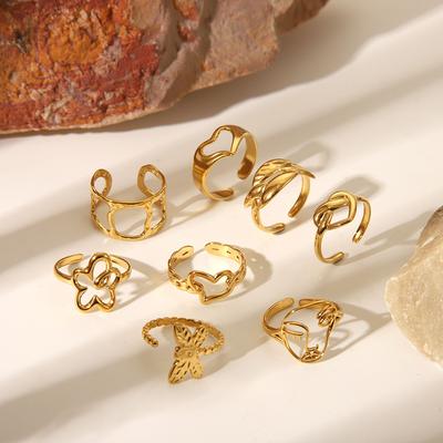 Gold Color Flower Butterfly Love Rings For Women Gold Color Stainless Steel Figure Accessory