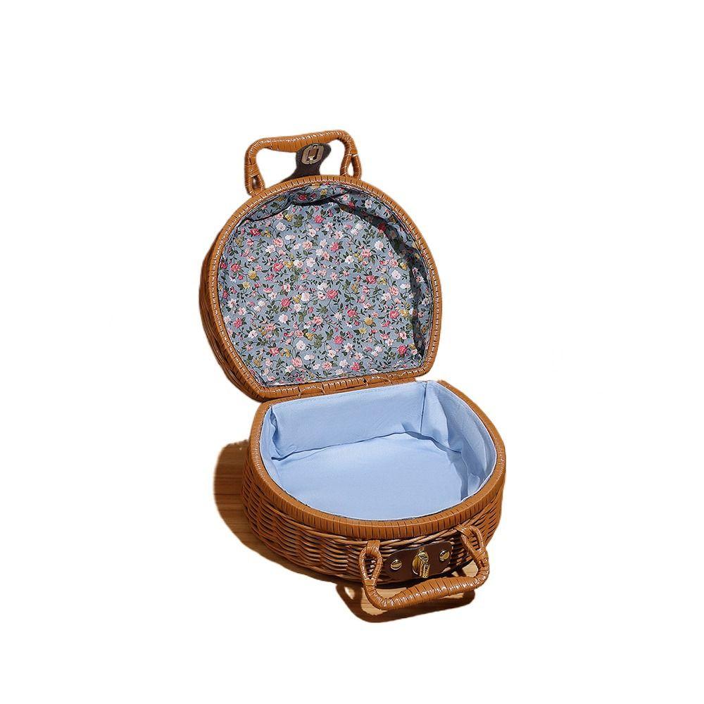 Handmade Travel Suitcase Vintage Picnic Basket Cosmetic Sundries Organizer Gift Box  Makeup