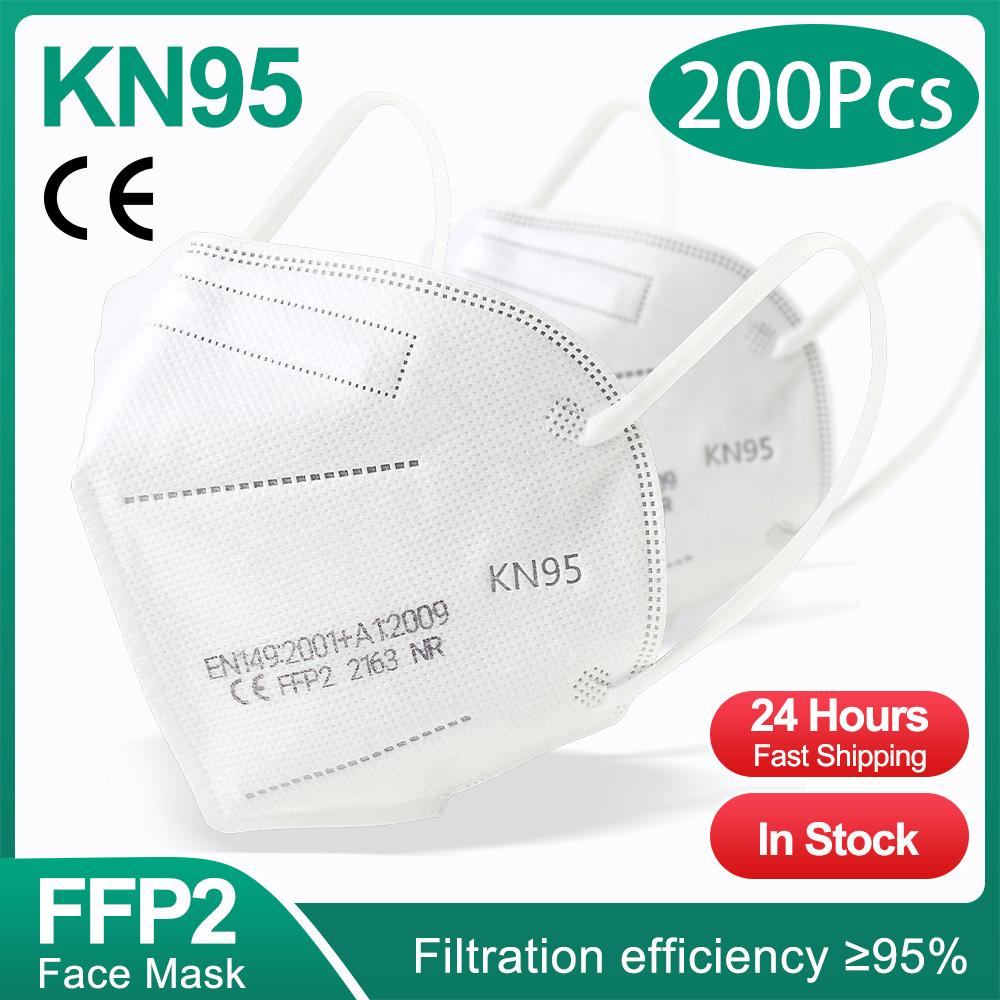10-200pcs ffp2mask Black kn95 mascarillas negra Adults 5Layers fpp2 approved kn95 CE Respirator Face Mask ffp2 reutilizable ffp3