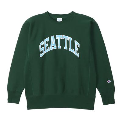 Sweatshirt Long Sleeve Round Neck COTTON USA Graphic Print Reverse Crew Neck Sweatshirt Bottle Green M [Champion] 11.5oz Weave(R) REVERSWEAVE(R)