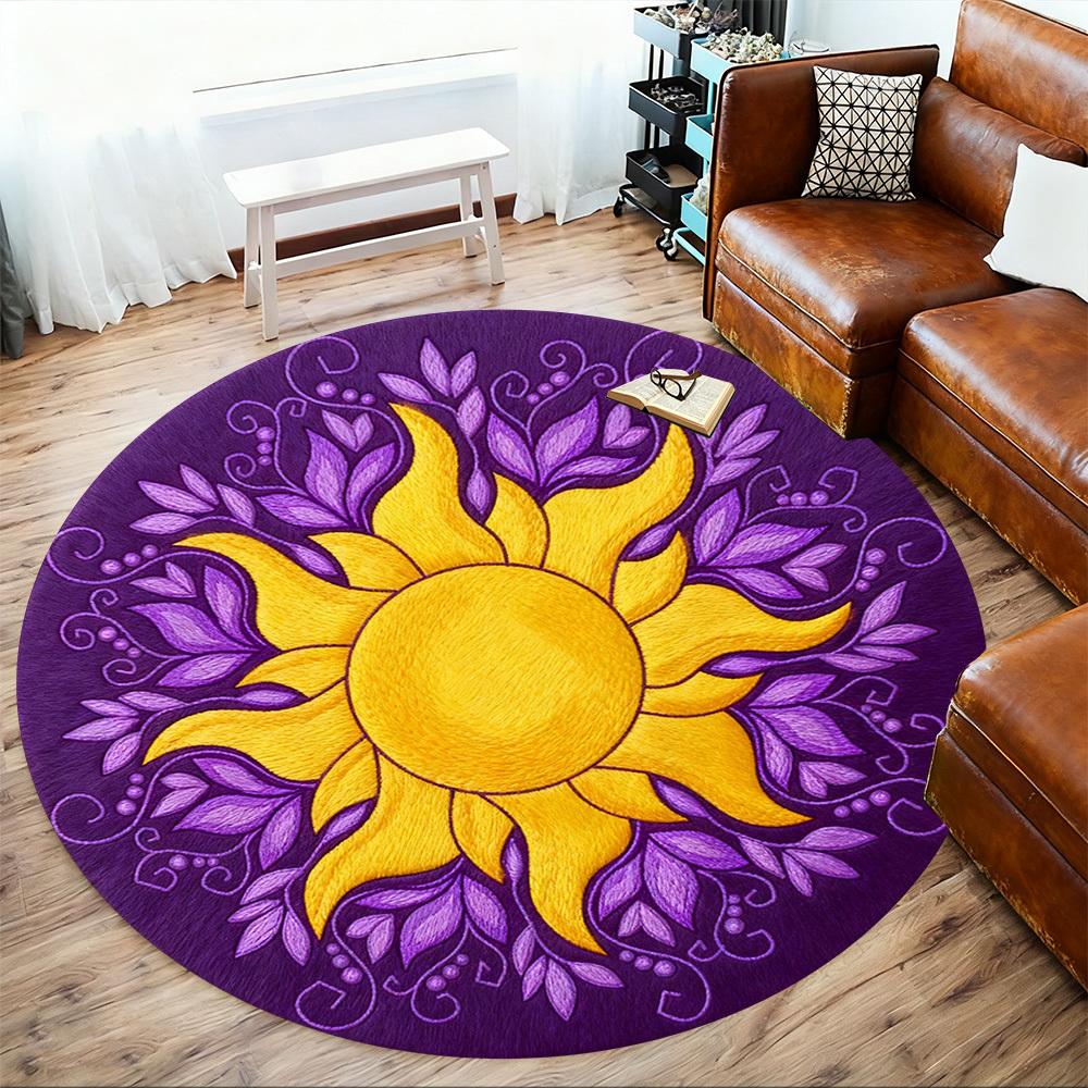 1pc Sunflower Purple Round Chair mat office Area Rug - Non-Slip, Floor Mat for Office, Bedroom, Ideal home decor gift p0105033