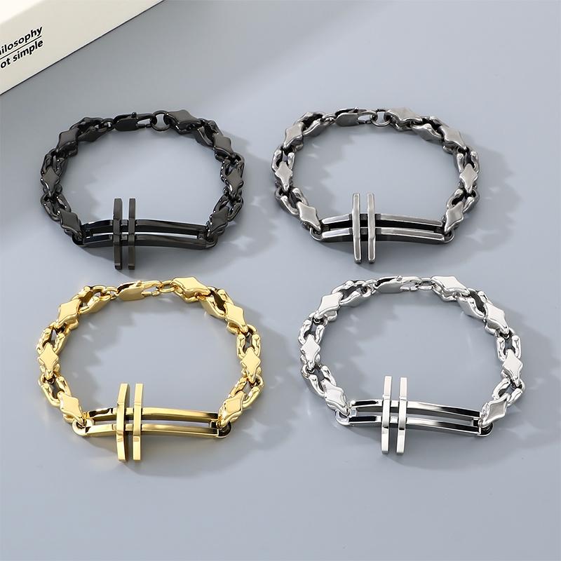 Cross Charm Stainless Steel Bracelet for Men Polished 18-22cm Minimalist Trendy Jewelry Punk Vintage Accessory Daily Gifts