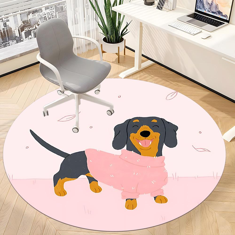 1pc Dachshund Office Round Rug, Non-slip, Soft and Durable Office Rug for Interior Decoration, Perfect for Office, Beautiful Decoration Yy260324082