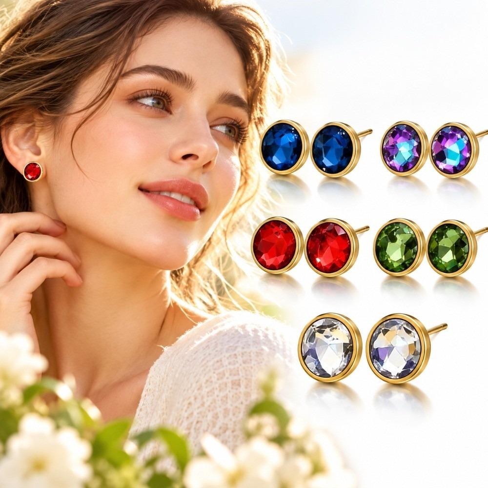 1 Pair Titanium Steel Geometric Earring Stainless Steel Zircon Earring Fashion Jewelry Gift Giving
