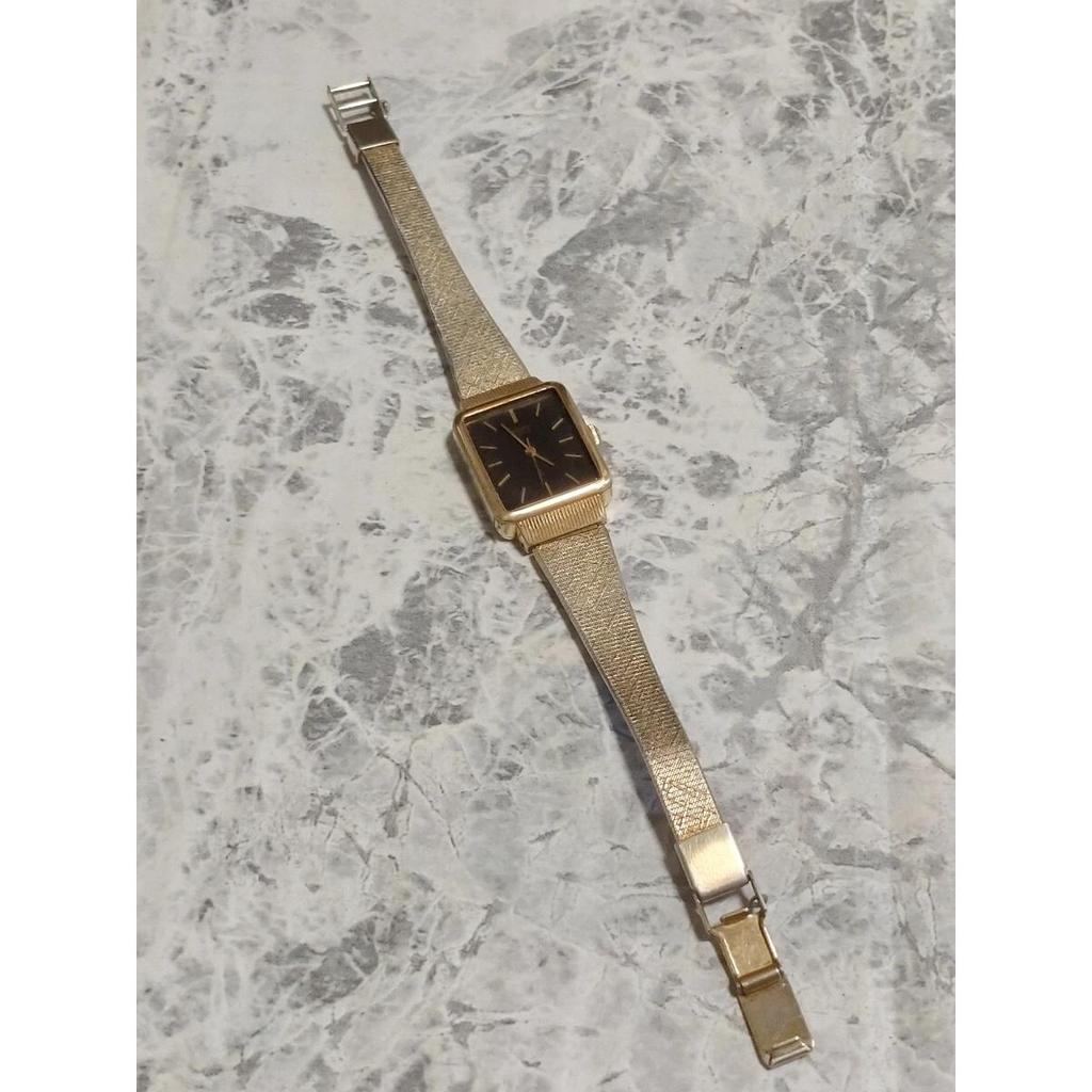 Used Working SEIKO Quartz Chariot Ladies Watch Black Dial Gold Tank Vintage Square