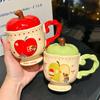 Cute Cartoon Bear Apple Goblet with Lid Cute Ceramic Mug As Gift for Best Friend Water Cup As Souvenir