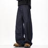 MONPOC Men's Raw Denim Curved Wide-Leg Jeans