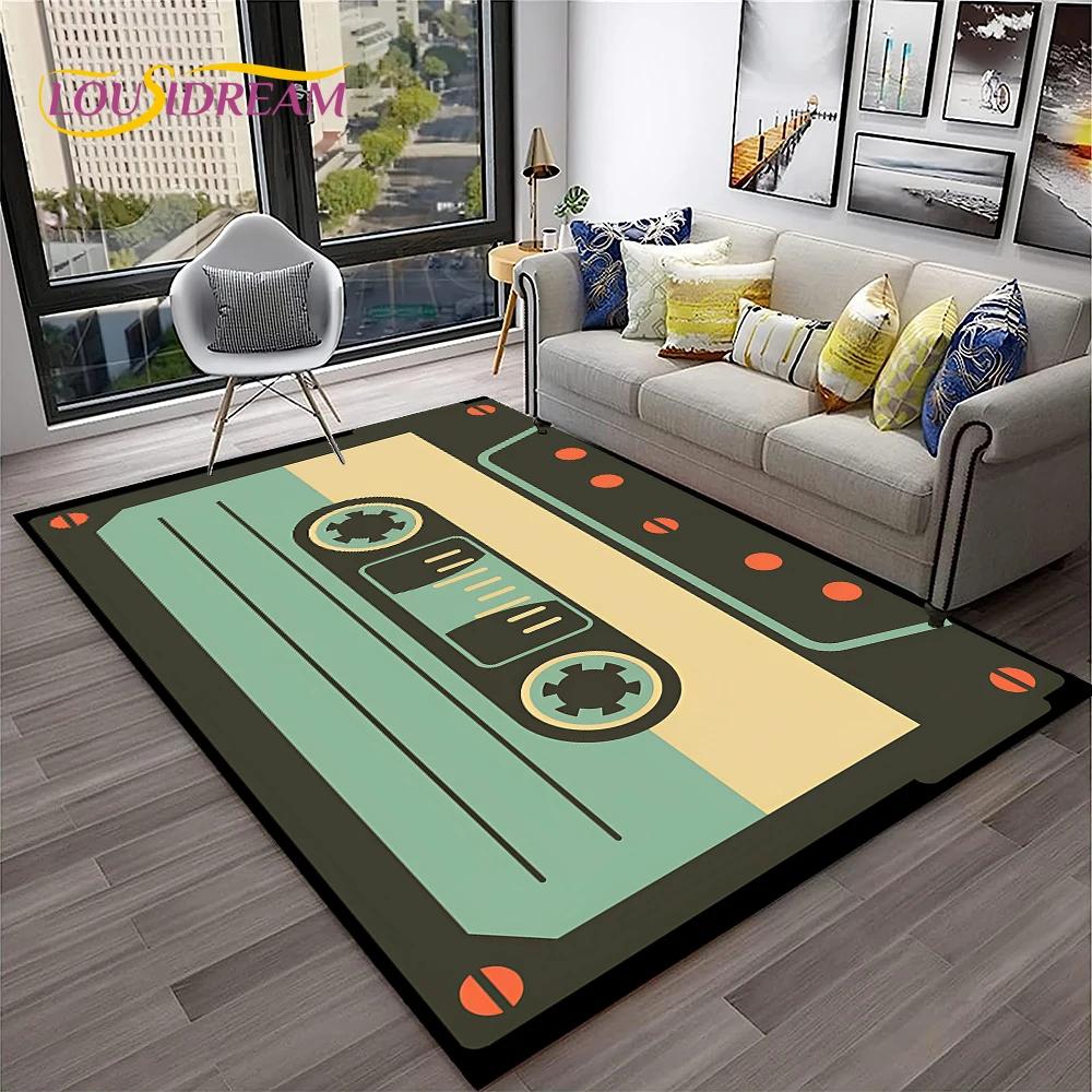 Retro Music Cassette Tape Pattern 3D Carpet Rug for Home Living Room Bedroom Sofa Doormat Decor,kids Area Rug Non-slip Floor Mat