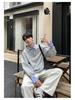 Men's Color-Block Polo Sweatshirt: Fake Two-Piece, Loose Fit, Long Sleeve, Lapel Design, Spring/Autumn Casual Versatile Top.