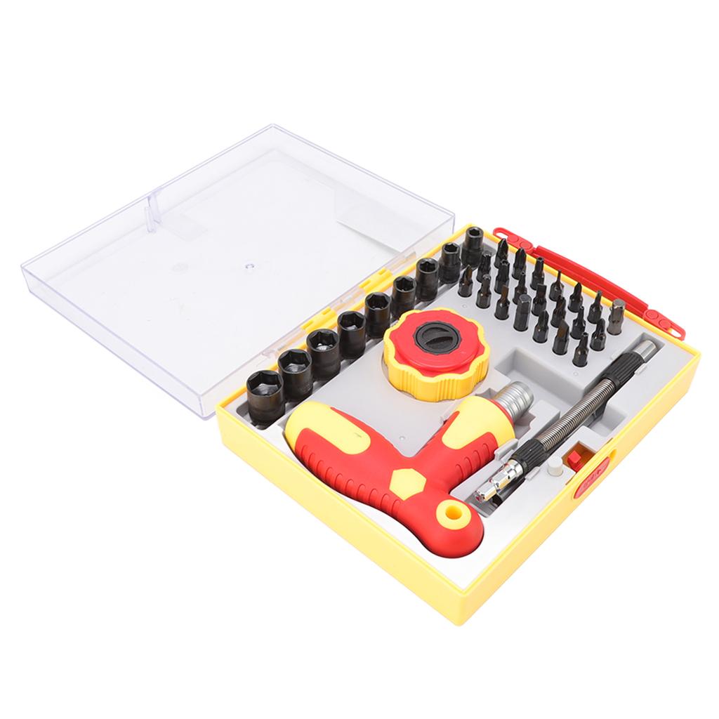 34-teiliges Ratschenschraubendreher-Set Hochharter Stahl Haushaltsgeräte Reparaturwerkzeugsatz mit Verlängerungsstange für