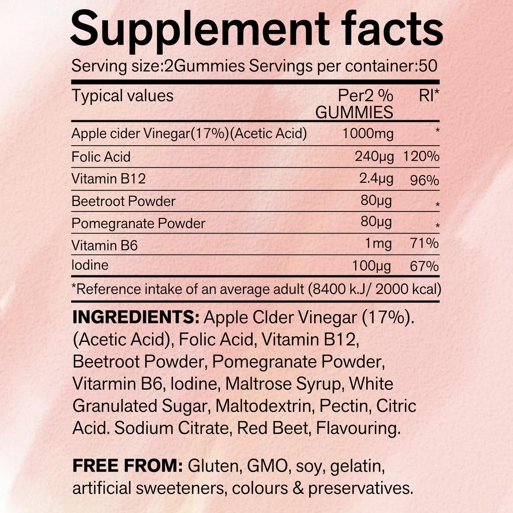 Gummies Containing Beetroot Powder and a Blend of Vitamin B12 Boost the Immune System and Support Healthy Hair, Skin, and Nails.