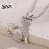Cat Butterfly Necklace Pendant Cubic Zirconia Cute Kitty Stylish Animal