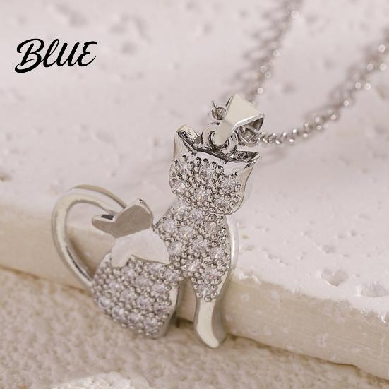 Cat Butterfly Necklace Pendant Cubic Zirconia Cute Kitty Stylish Animal