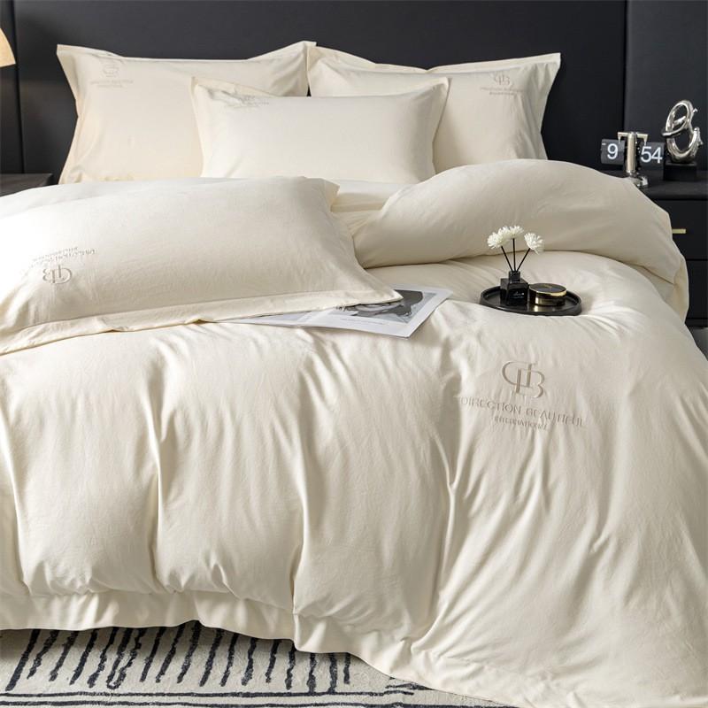 Luxury Cotton Bedding Set With Delicate Embroidery Soft Plush Comfortable All-Season Modern Minimalist Style