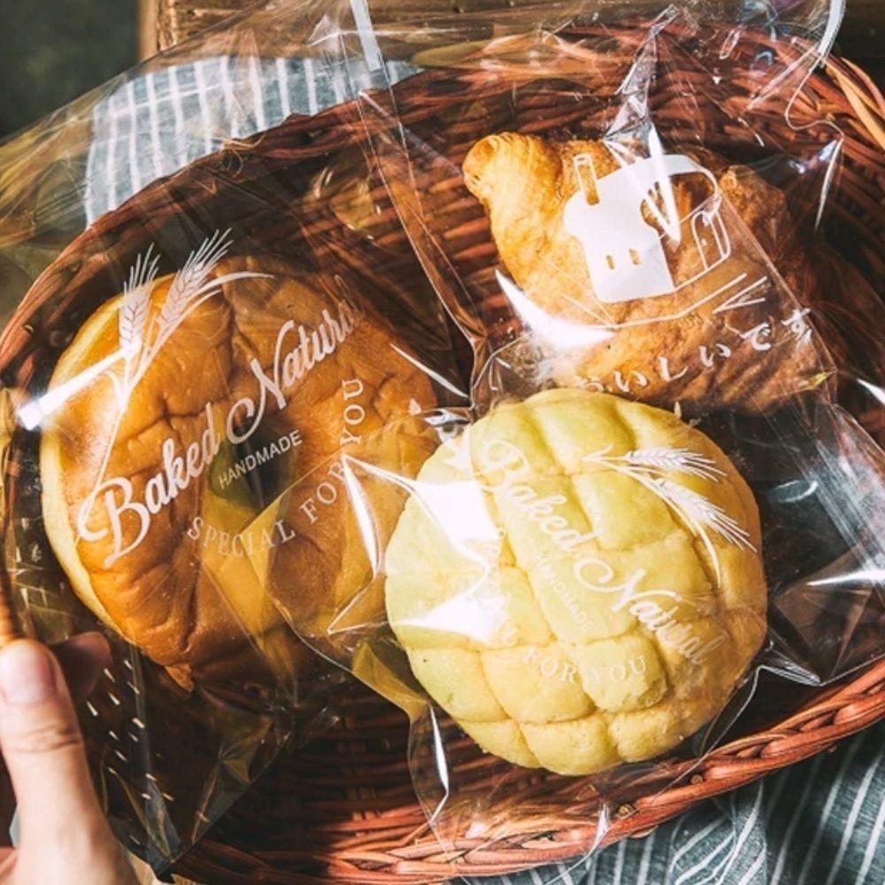 

100Pcs Transparent Bread Toast Plastic Bag Printed Bagel Bread Bag Toast Packaging Bags for Home Style A