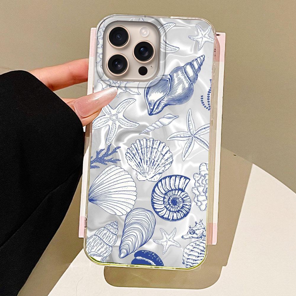 Okeāna pērļu gliemežvāka ūdens faktūras meiteņu tālruņa vāciņš priekš iphone 16 15 14 7 8 Plus 13 11 12 Pro Max X XS XR SE 2022 2020 16e vāciņš