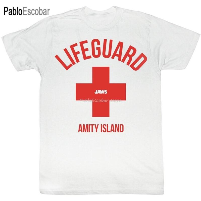 men cotton tshirt male teeshirt  Jaws Amity Island Lifeguard TShirt New Free Style Tee Shirt S