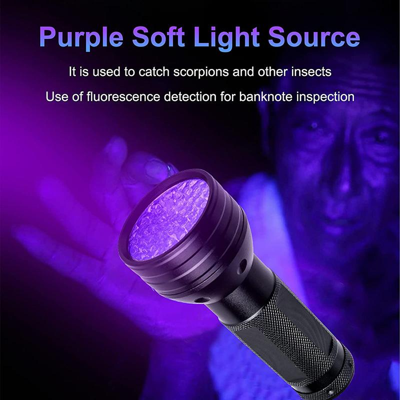 UV Flashlight Black Light Blacklight Detector for Dog Urine Ultraviolet Flashlight 51 LED 395nm Handheld Blac
