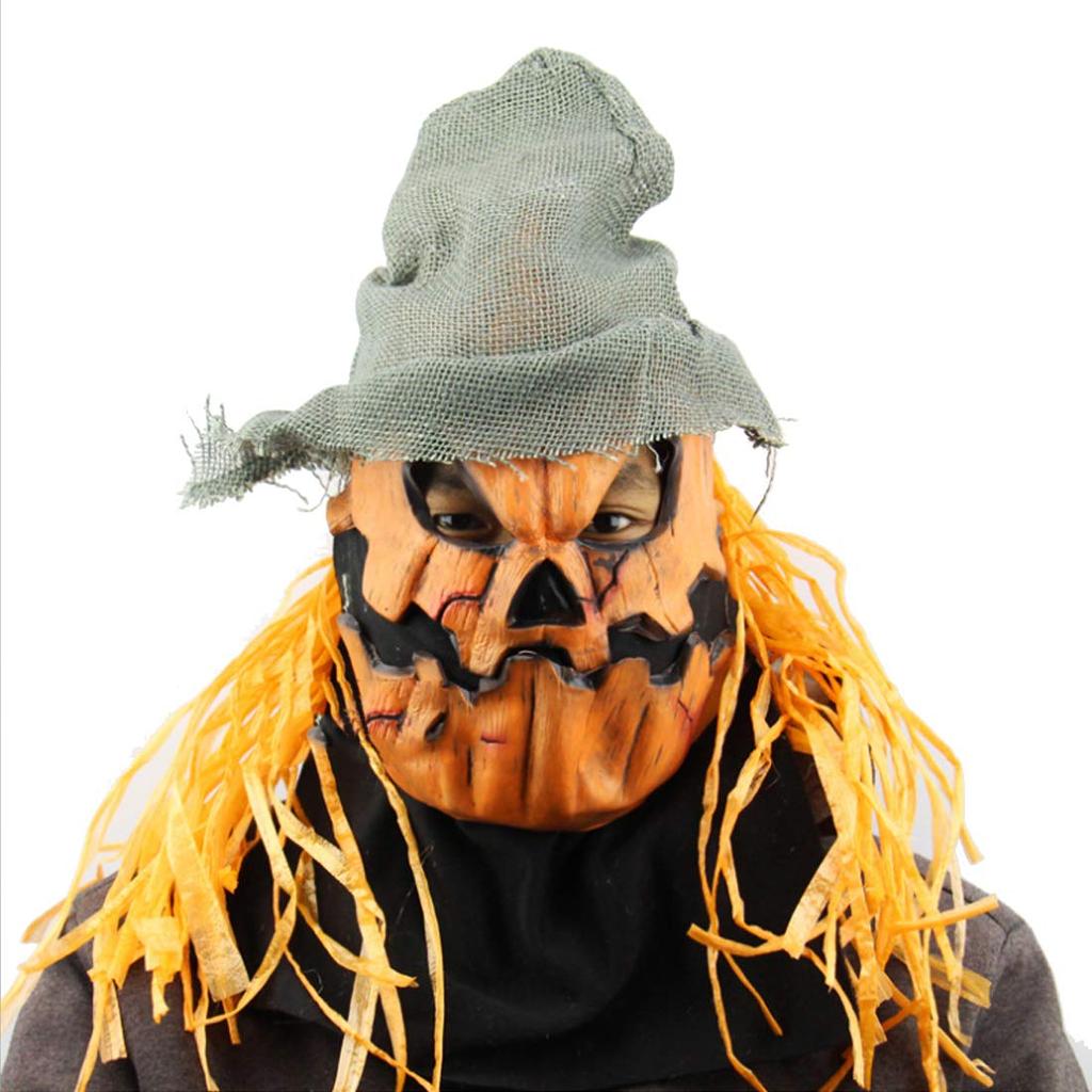 EnergyPower Halloween Party Mask - Pumpkin Zombie Jack-o'-lantern - Super Realistic Mask with Hair and Hat - Scary! Pumpkin, Devil, Alien, Satan, Demo