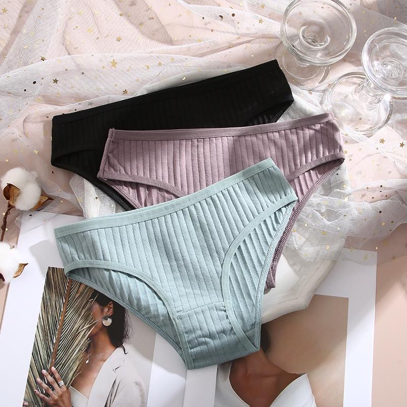 3ks/sada Kalhotky Bavlna Ženy Spodní prádlo Sexy spodky Pohodlné Dívčí kalhotky pro ženy Pruhované Bavlněné Intimní Spodní prádlo