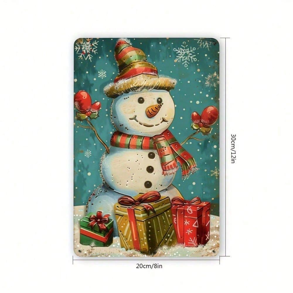 Vintage Smiling Snowman Metal Tin Sign 8x12 Inch Wall Art Home Bar Garage Decor