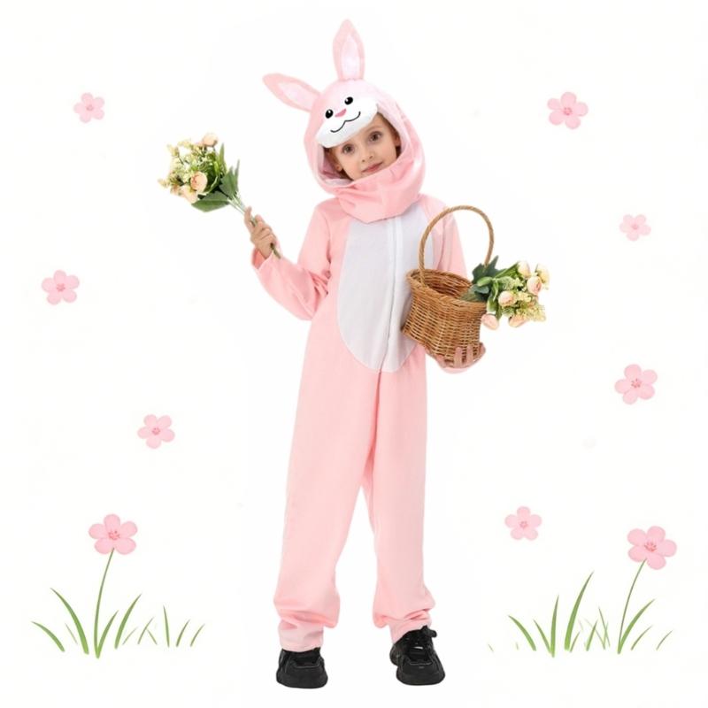 Osterhasen-Outfit für Kinder Weiches Polyester Ausführungskleidung Mit Halsaccessoire Für Bühnenauftritte Und Feiern