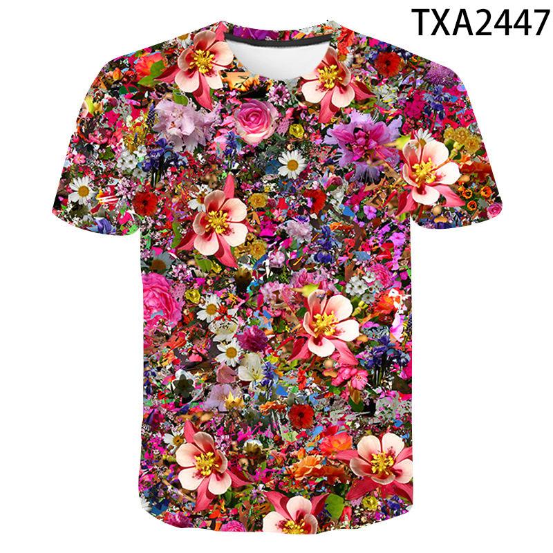 New Men Women Children Summer Flower 3D Print Short Sleeve T Shirt Fashion Casual Harajuku Streetwear Tops Cool Tees