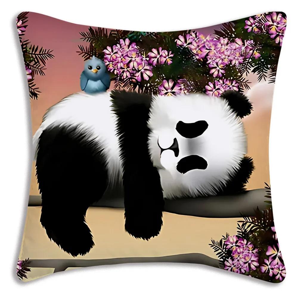 Cartoon Panda Print Decorative Pillowcase Car Sofa Square Cushion Pillowcase