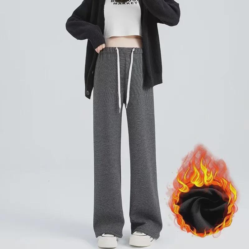 Maternity Velvet Wide-Leg Pants for Autumn/Winter - Large Size, Warm, Stylish, and Discreet for Expecting Mothers