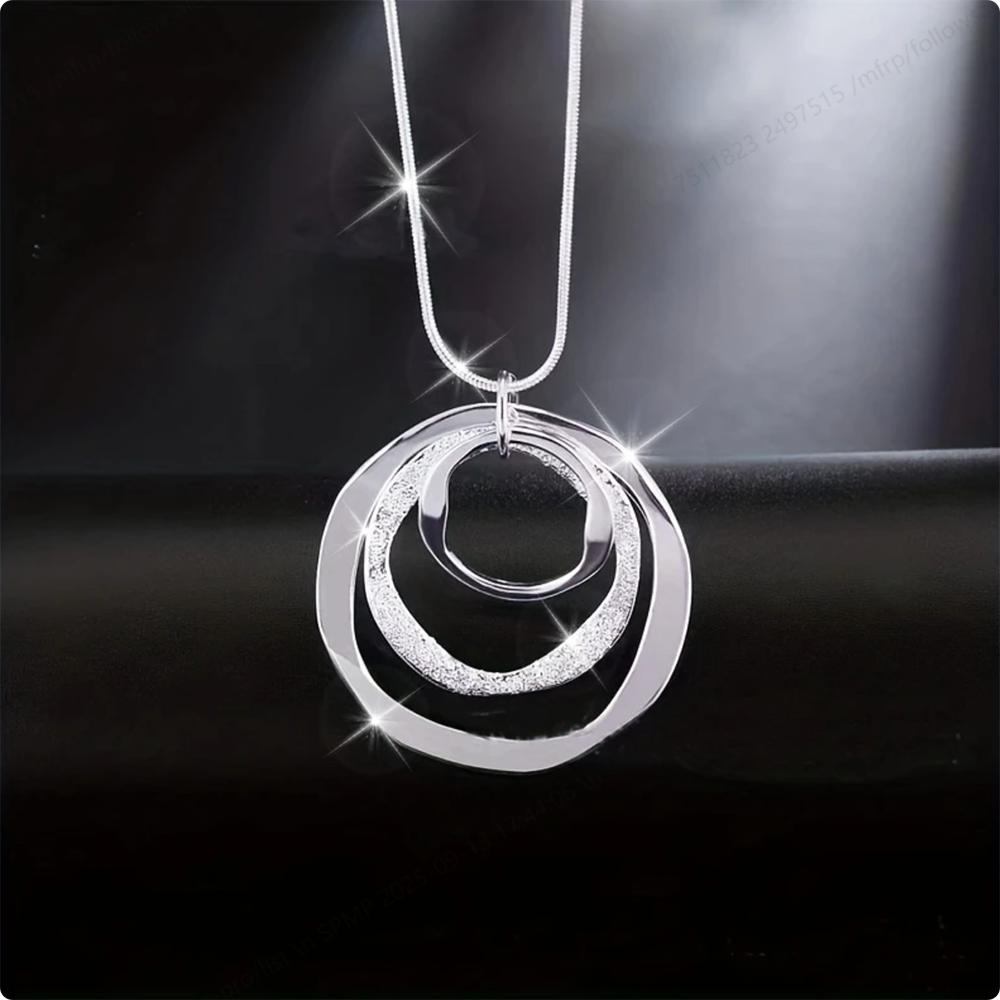Copper 40-75cm Three-Ring Pendant Frosted Pendant Necklace for Women, Jewelry Accessories, Wedding Party