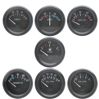 2' 52MM Black Water Temp/Oil Temp/Oil Press PSI/Oil Pressure KG/Volt/Ammeter/Fuel Level Gauge Car Meter with Bracket Pod Holder