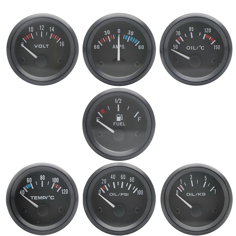 2' 52MM Black Water Temp/Oil Temp/Oil Press PSI/Oil Pressure KG/Volt/Ammeter/Fuel Level Gauge Car Meter with Bracket Pod Holder