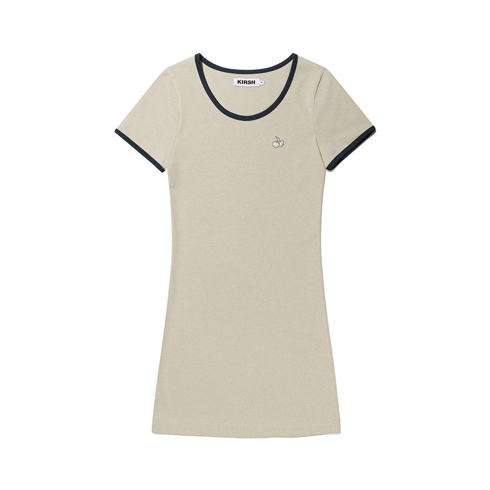 KIRSH Small Cherry Round Neck Dress [Light Khaki]